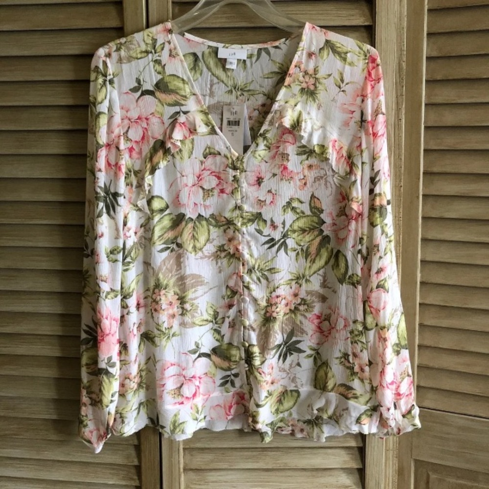 J. Jill floral ruffle trimmed top size S